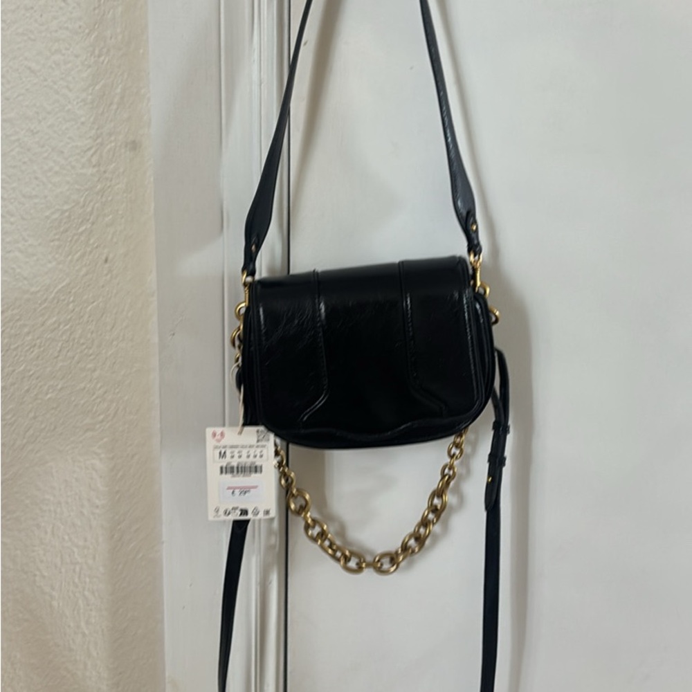 ZARA Black Crossbody Bag with Gold Chain